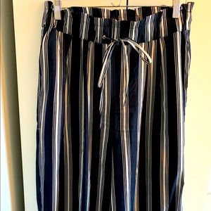 Navy blue pinstripe flowy pants